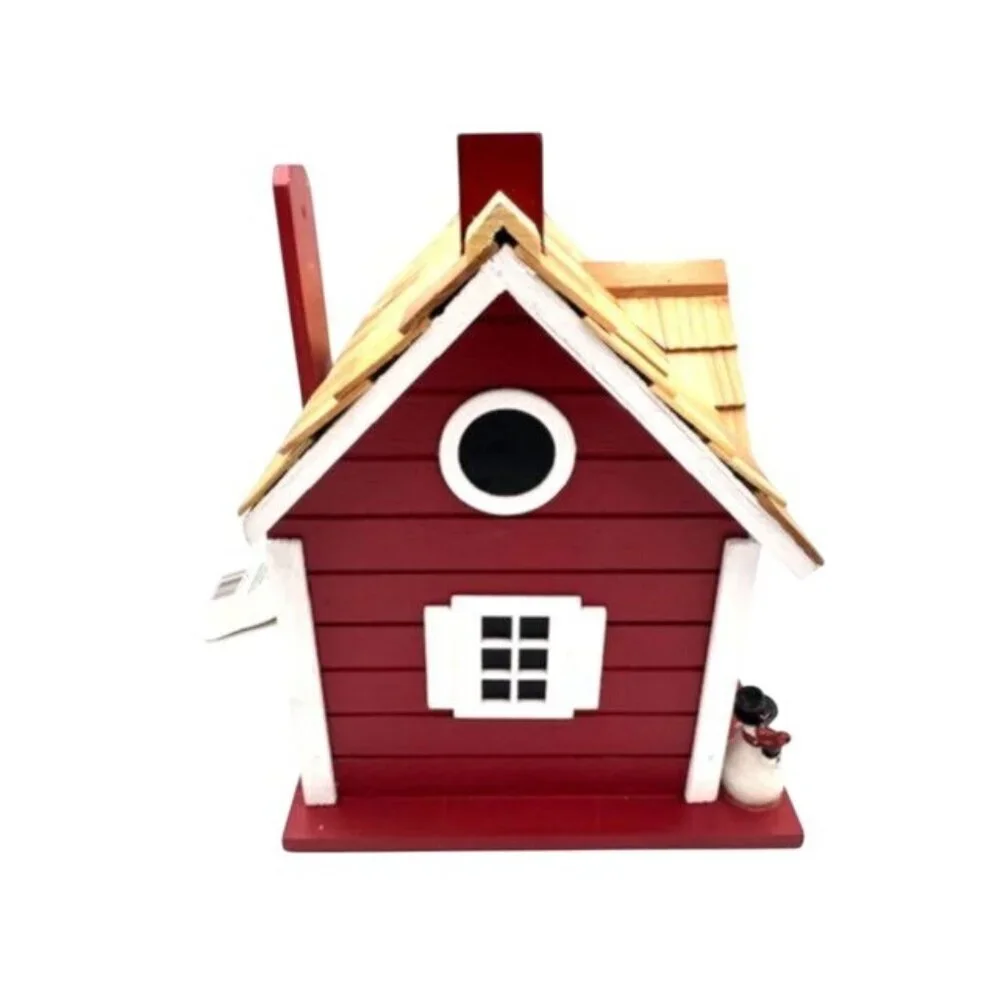 NWT Decorative Red & White Birdhouse w/Shingle Roof & Festive Holiday Accents